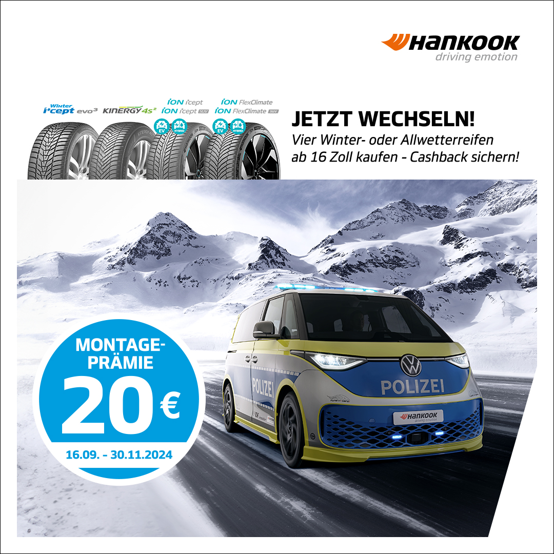 Jetzt auf Hankook Winterreifen wechseln – 20 € Prämie sichern!
